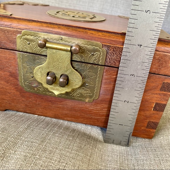 Vintage Wooden Brass Ornate Jewelry Box - Picture 13 of 16